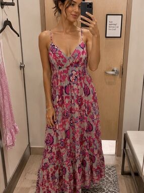 NWOT INC International Concepts Collection Pink Paisley Sequin Maxi Sundress